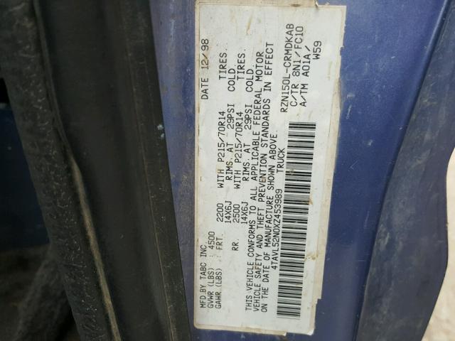 4TAVL52N0XZ453989 - 1999 TOYOTA TACOMA XTR BLUE photo 10