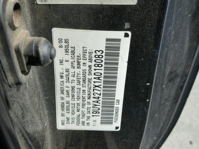 19UYA427X1A018083 - 2001 ACURA 3.2CL TYPE BLACK photo 10