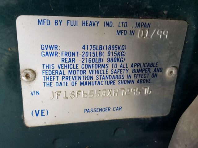JF1SF6553XH729576 - 1999 SUBARU FORESTER S GREEN photo 10