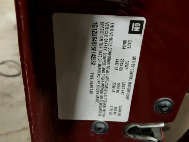 1G1ZU64875F142552 - 2005 CHEVROLET MALIBU MAX 栗色 照片 10