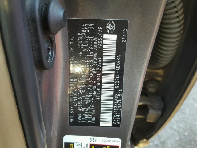 4T1BK36B57U173864 - 2007 TOYOTA AVALON XL GRAY photo 10