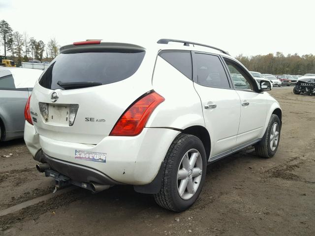 JN8AZ08W74W315887 - 2004 NISSAN MURANO SL WHITE photo 4