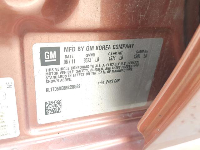 KL1TD5DE8BB258589 - 2011 CHEVROLET AVEO LS ORANGE photo 10