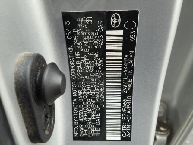 JTDZN3EU2D3263780 - 2013 TOYOTA PRIUS V SILVER photo 10