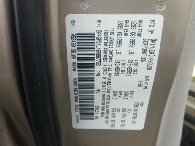 2A4GP54L46R887753 - 2006 CHRYSLER TOWN & COU Bej foto 10