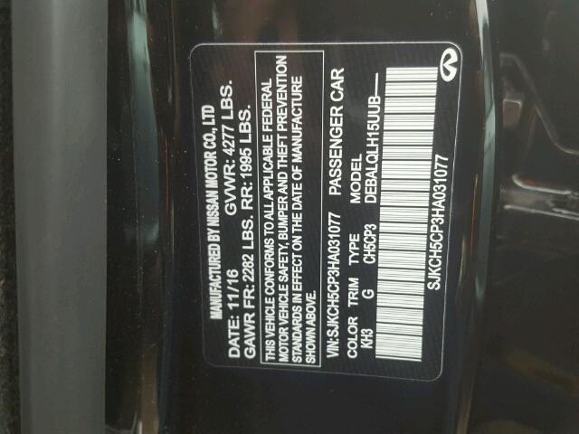 SJKCH5CP3HA031077 - 2017 INFINITI QX30 BASE BLACK photo 10