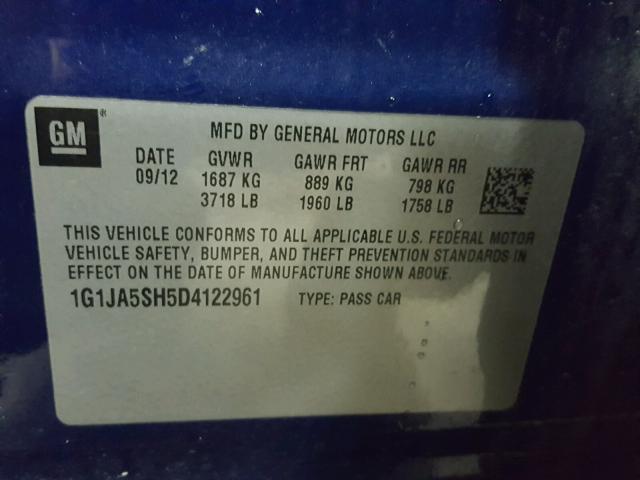 1G1JA5SH5D4122961 - 2013 CHEVROLET SONIC LS BLUE photo 10