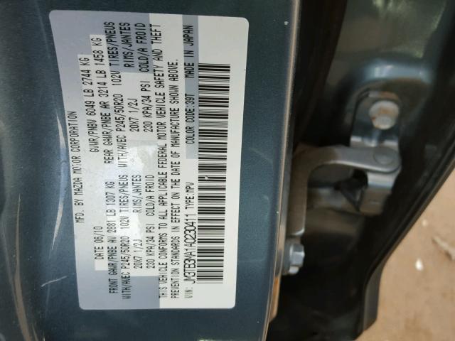 JM3TB3MA1A0230411 - 2010 MAZDA CX-9 GRAY photo 10