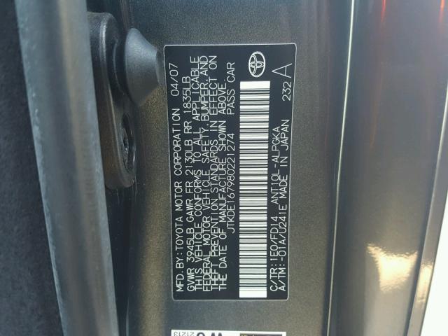 JTKDE167980221274 - 2008 SCION TC GRAY photo 10