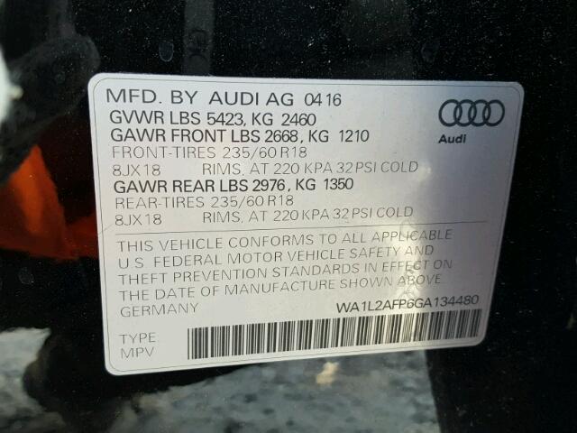 WA1L2AFP6GA134480 - 2016 AUDI Q5 PREMIUM BLACK photo 10