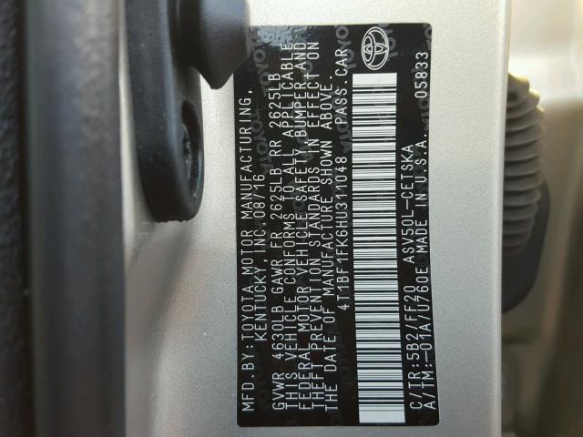 4T1BF1FK6HU311048 - 2017 TOYOTA CAMRY LE ოქროსფერი ფოტო 10