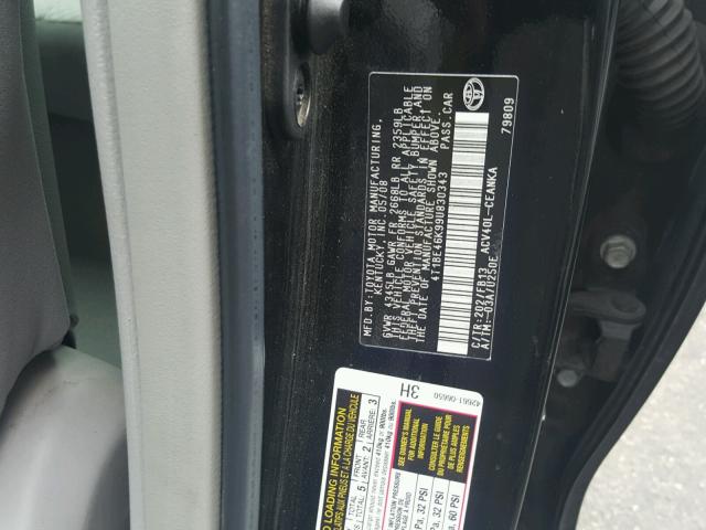 4T1BE46K99U830343 - 2009 TOYOTA CAMRY BASE BLACK photo 10