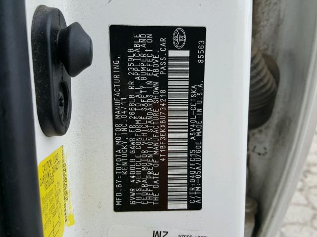 4T1BF3EKXBU734218 - 2011 TOYOTA CAMRY WHITE photo 10