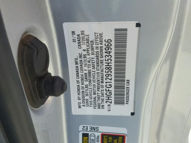2HGFG12958H534966 - 2008 HONDA CIVIC EXL 银色 照片 10