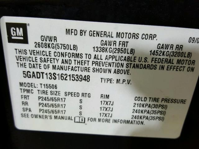 5GADT13S162153948 - 2006 BUICK RAINIER CX BLACK photo 10