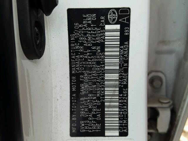 2T1KR32E37C641085 - 2007 TOYOTA COROLLA MA WHITE photo 10