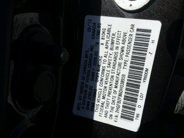 2HGFB2F86DH538959 - 2013 HONDA CIVIC EX შავი ფოტო 10