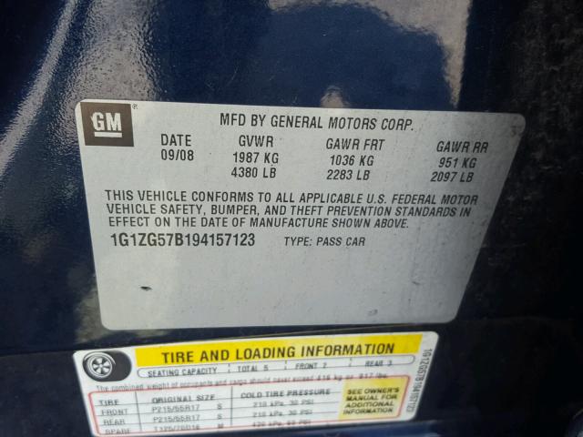 1G1ZG57B194157123 - 2009 CHEVROLET MALIBU LS 蓝色 照片 10