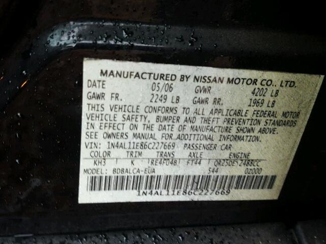 1N4AL11E86C227669 - 2006 NISSAN ALTIMA S BLACK photo 10