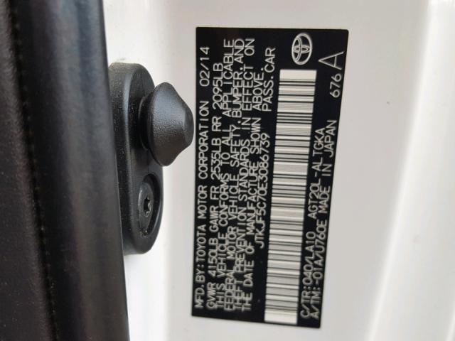 JTKJF5C70E3086739 - 2014 TOYOTA SCION TC 白色 照片 10