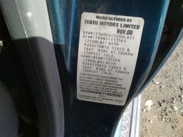 4S2DM58W714325562 - 2001 ISUZU RODEO S BLUE photo 10