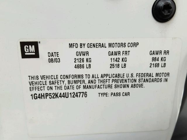 1G4HP52K44U124776 - 2004 BUICK LESABRE CU WHITE photo 10