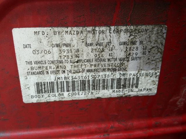 JM1BK343161507338 - 2006 MAZDA 3 HATCHBAC RED photo 10