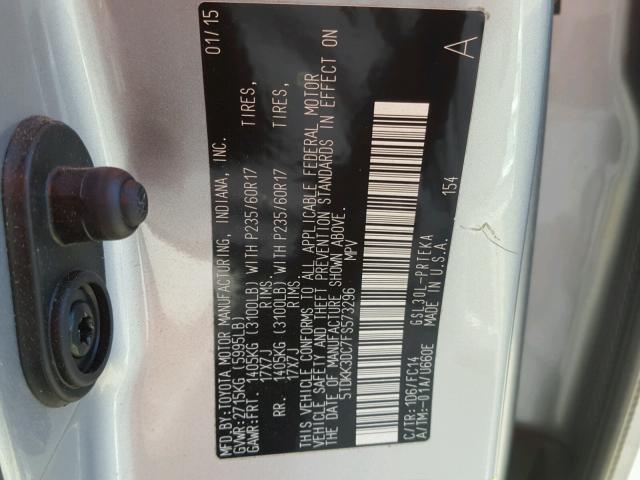 5TDKK3DC7FS573296 - 2015 TOYOTA SIENNA LE SILVER photo 10