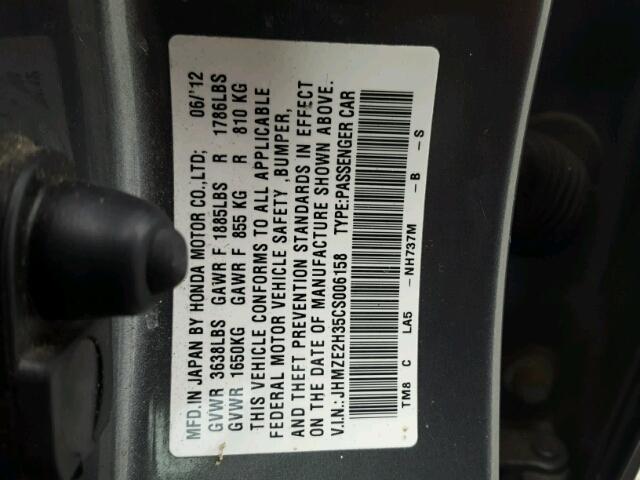 JHMZE2H35CS006158 - 2012 HONDA INSIGHT GRAY photo 10