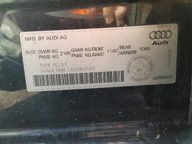 WAULT68E13A391033 - 2003 AUDI A4 3.0 QUA BLUE photo 10