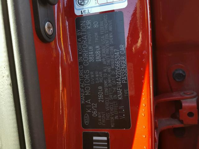 KNAFU4A22D5665347 - 2013 KIA FORTE EX RED photo 10