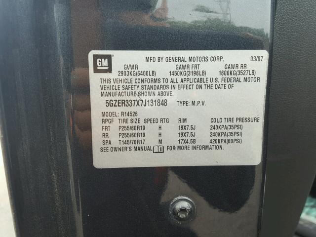 5GZER337X7J131848 - 2007 SATURN OUTLOOK SP შავი ფოტო 10