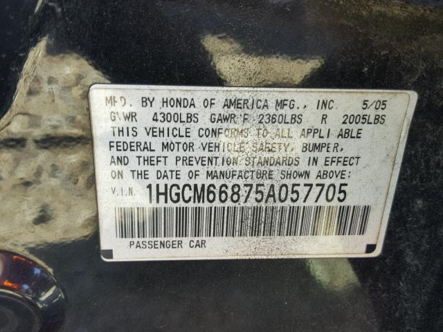 1HGCM66875A057705 - 2005 HONDA ACCORD EX BLACK photo 10