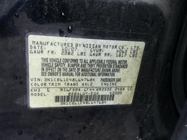 3N1CB61E48L647684 - 2008 NISSAN SENTRA SE- BLACK photo 10