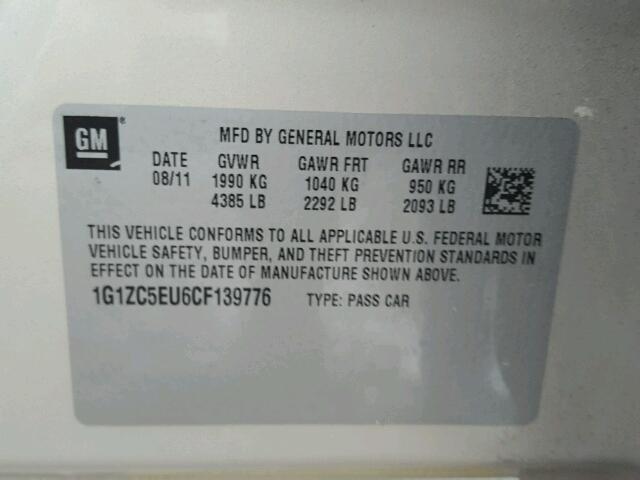 1G1ZC5EU6CF139776 - 2012 CHEVROLET MALIBU 1LT GOLD photo 10