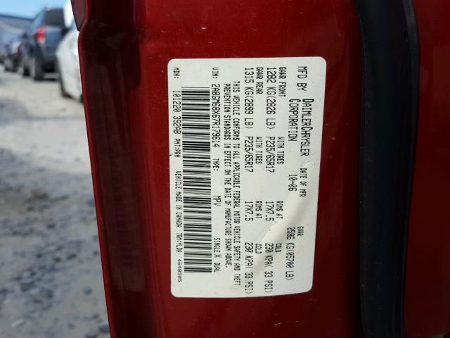 2A8GM68X67R179614 - 2007 CHRYSLER PACIFICA RED photo 10