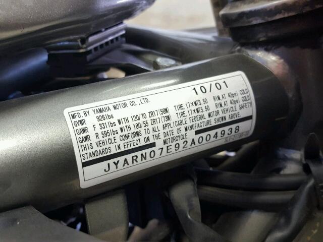 JYARN07E92A004938 - 2002 YAMAHA FZS10 SILVER photo 10