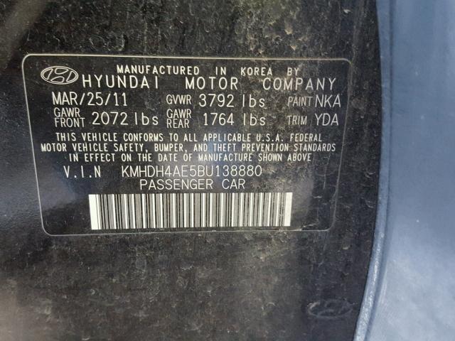 KMHDH4AE5BU138880 - 2011 HYUNDAI ELANTRA GL BLACK photo 10