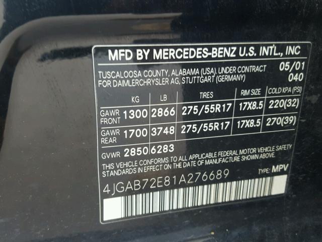 4JGAB72E81A276689 - 2001 MERCEDES-BENZ ML 430 黑色 照片 10