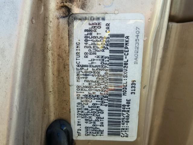 4T1BG22K5VU047213 - 1997 TOYOTA CAMRY CE GOLD photo 10