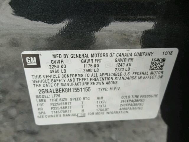 2GNALBEK8H1551155 - 2017 CHEVROLET EQUINOX LS გრაფიტი ფოტო 10