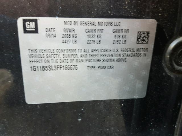 1G11B5SL3FF166675 - 2015 CHEVROLET MALIBU LS ნაცრისფერი ფოტო 10