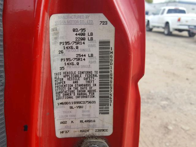1N6SD11S9SC375631 - 1995 NISSAN TRUCK E/XE RED photo 10