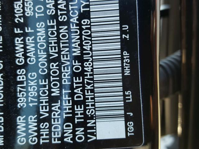 SHHFK7H48JU407019 - 2018 HONDA CIVIC SPOR BLACK photo 10