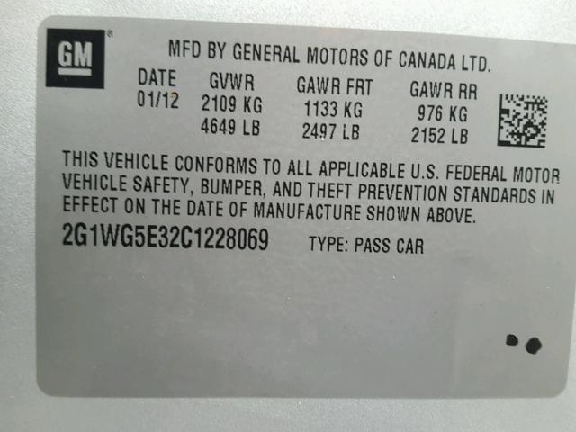 2G1WG5E32C1228069 - 2012 CHEVROLET IMPALA LT Արծաթագույն լուսանկար 10