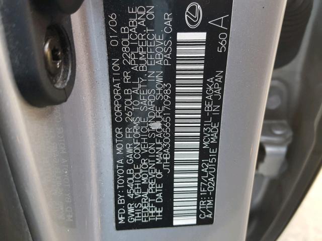 JTHBA30G565170983 - 2006 LEXUS ES 330 SILVER photo 10