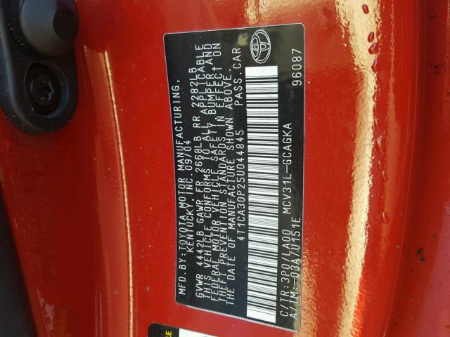 4T1CA30P25U044845 - 2005 TOYOTA CAMRY SOLA RED photo 10