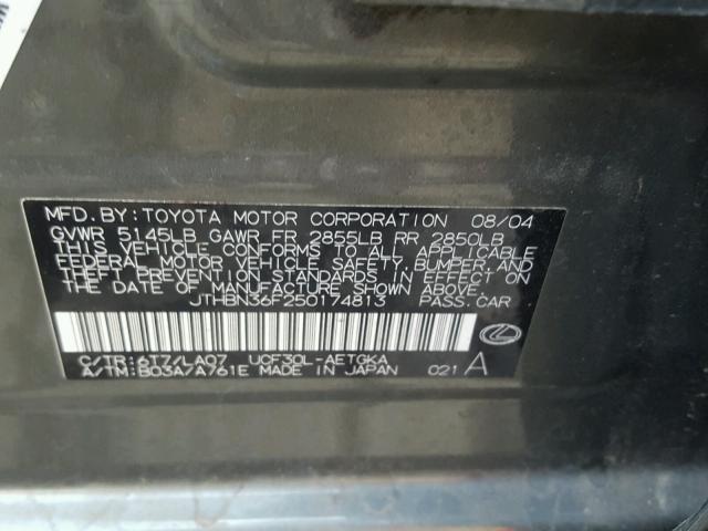 JTHBN36F250174813 - 2005 LEXUS LS 430 GRAY photo 10