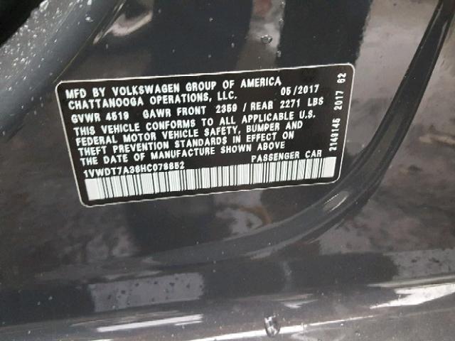 1VWDT7A38HC078852 - 2017 VOLKSWAGEN PASSAT R-L TAN photo 10