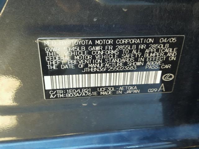 JTHBN36F255023683 - 2005 LEXUS LS 430 BLACK photo 10